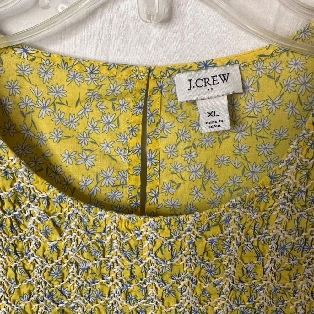 J.Crew XL Yellow Floral Smocked Top Ruffle Sleeve Peplum Blouse - Picture 5 of 7
